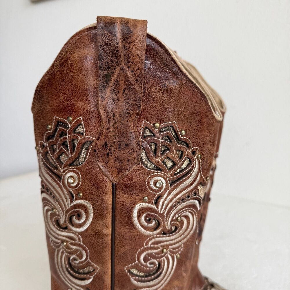 Stiefeld Handcrafted Leather Western Boots Women 8.5 Floral Embroidered Crystal - Picture 4 of 15